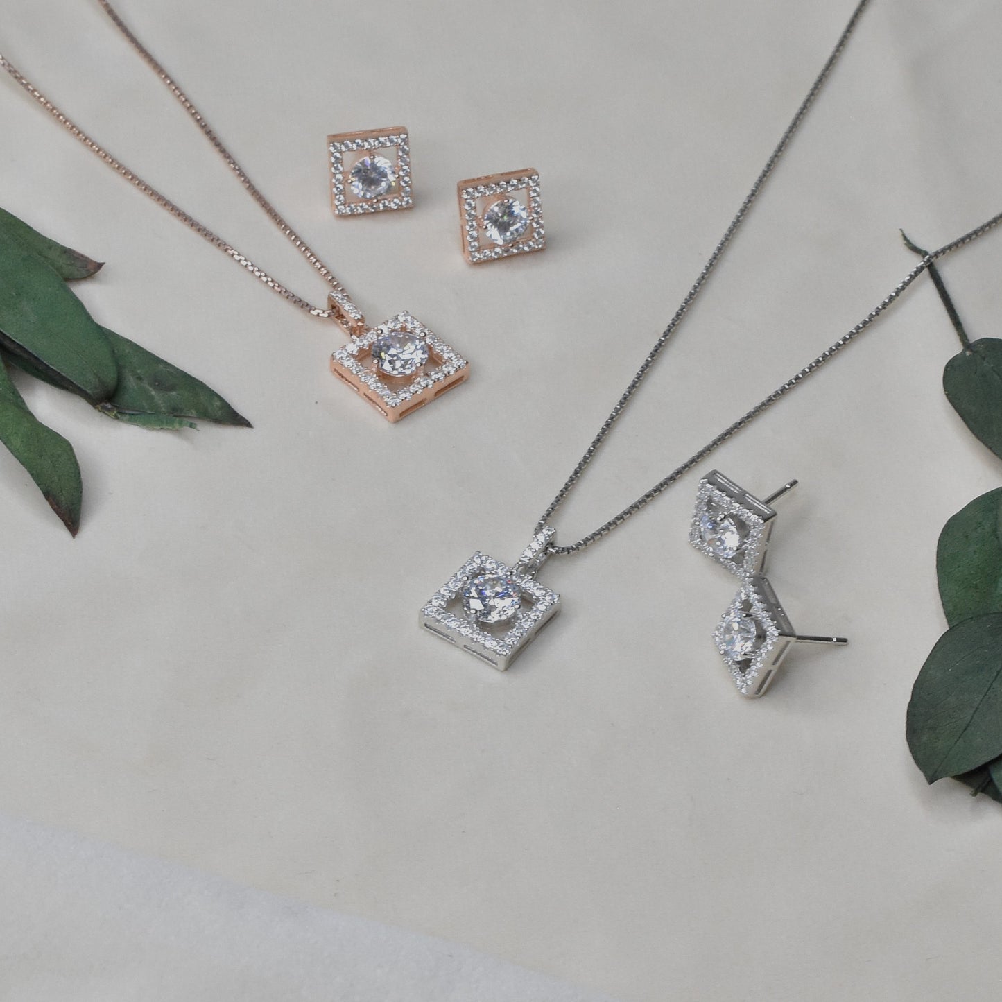 Square Solitaire Pendant Set