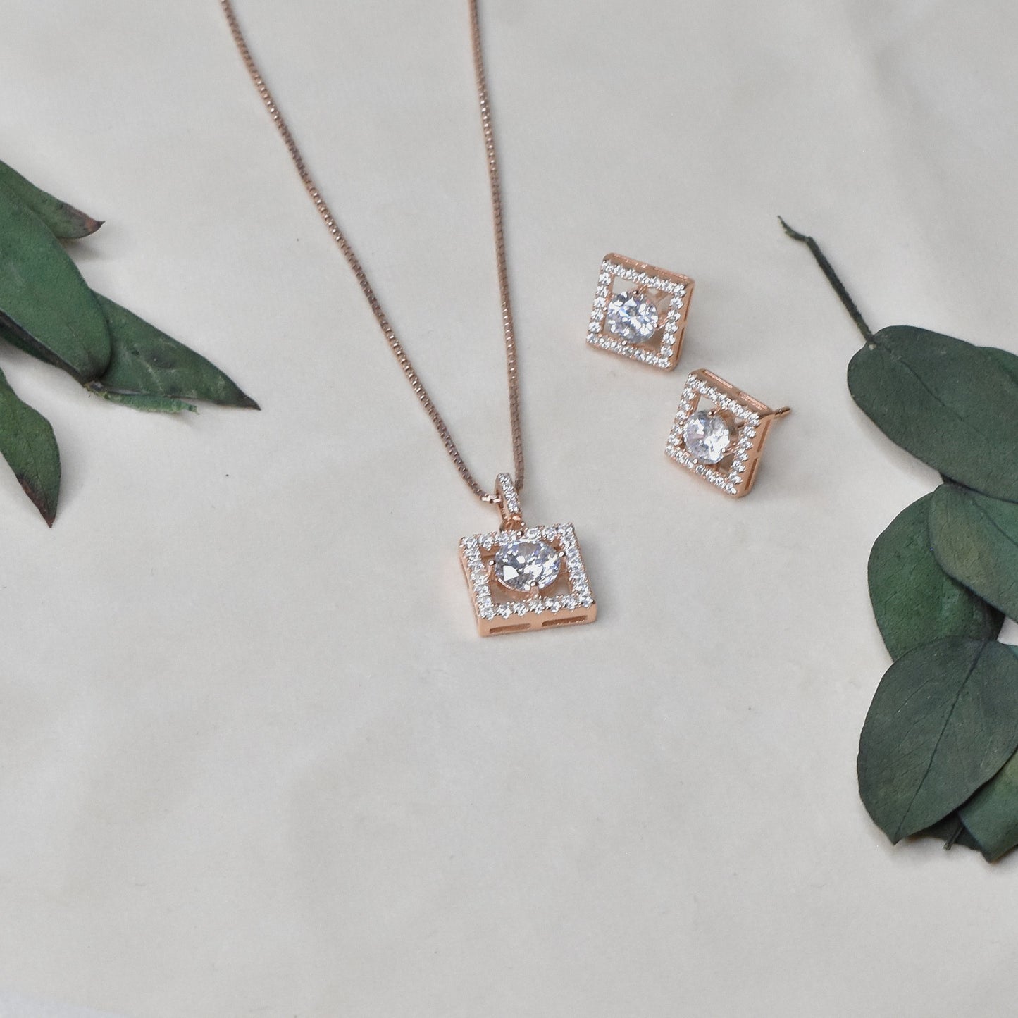 Square Solitaire Pendant Set