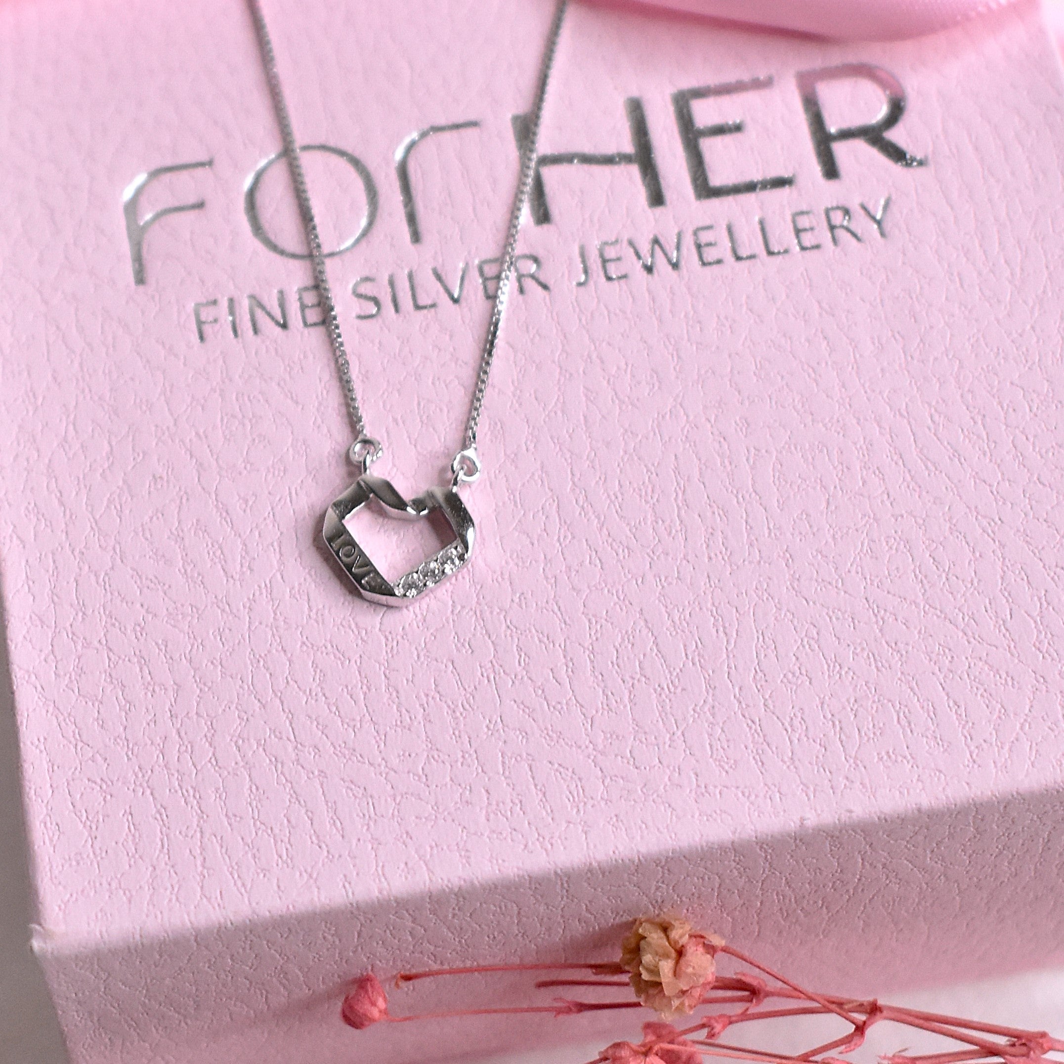 Origami Silver Heart Pendant Chain