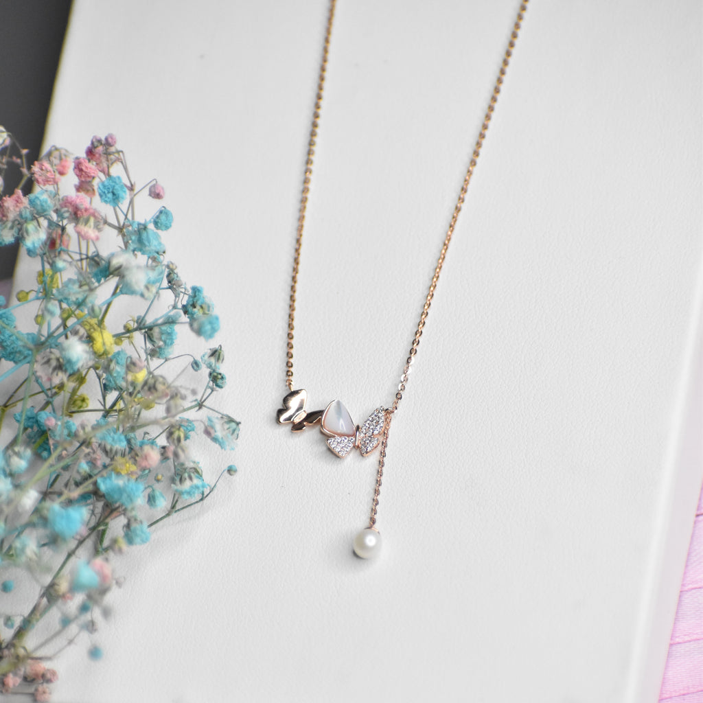 Mother of Pearl Butterfly Sterling Silver Pendant Chain