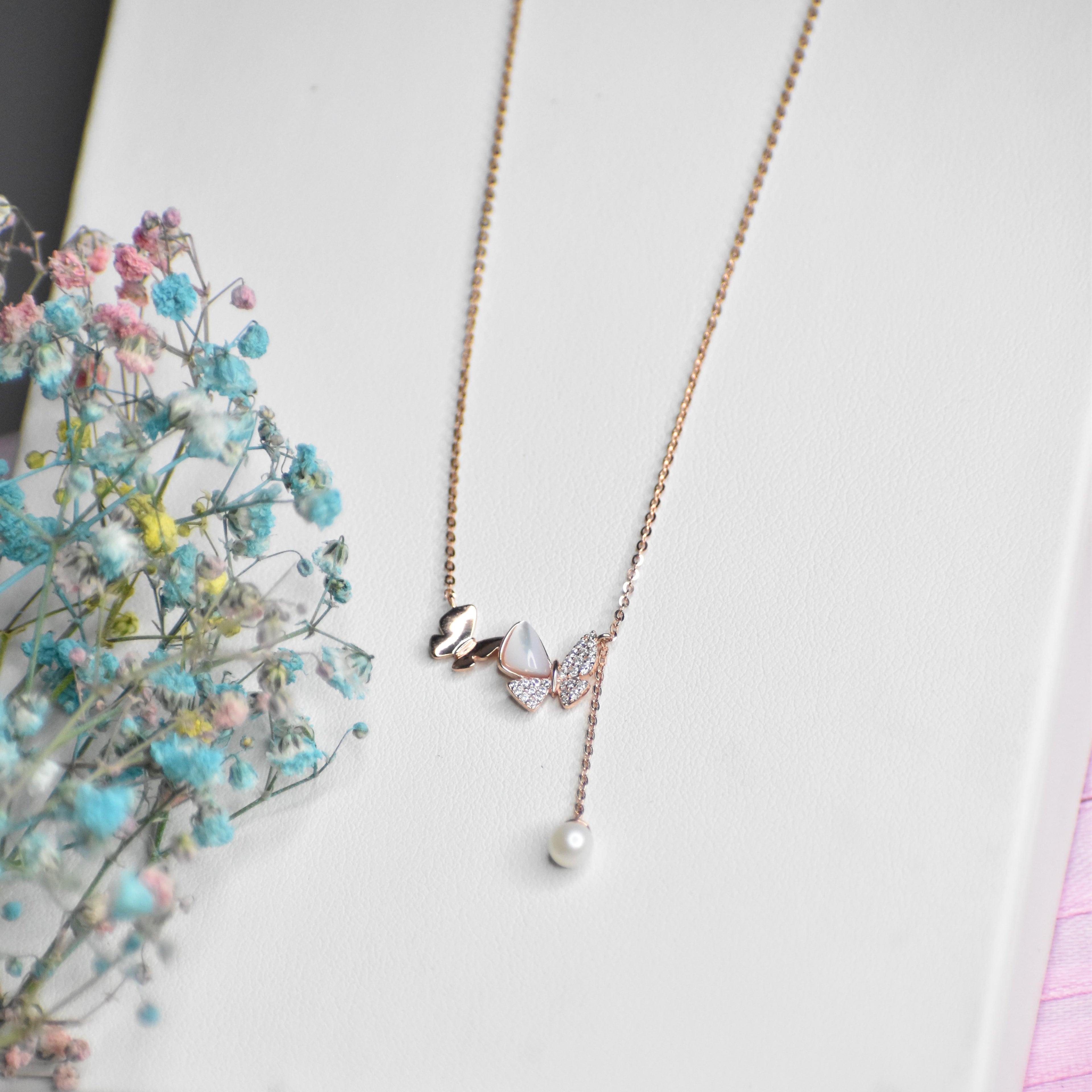 Mother of Pearl Butterfly Sterling Silver Pendant Chain