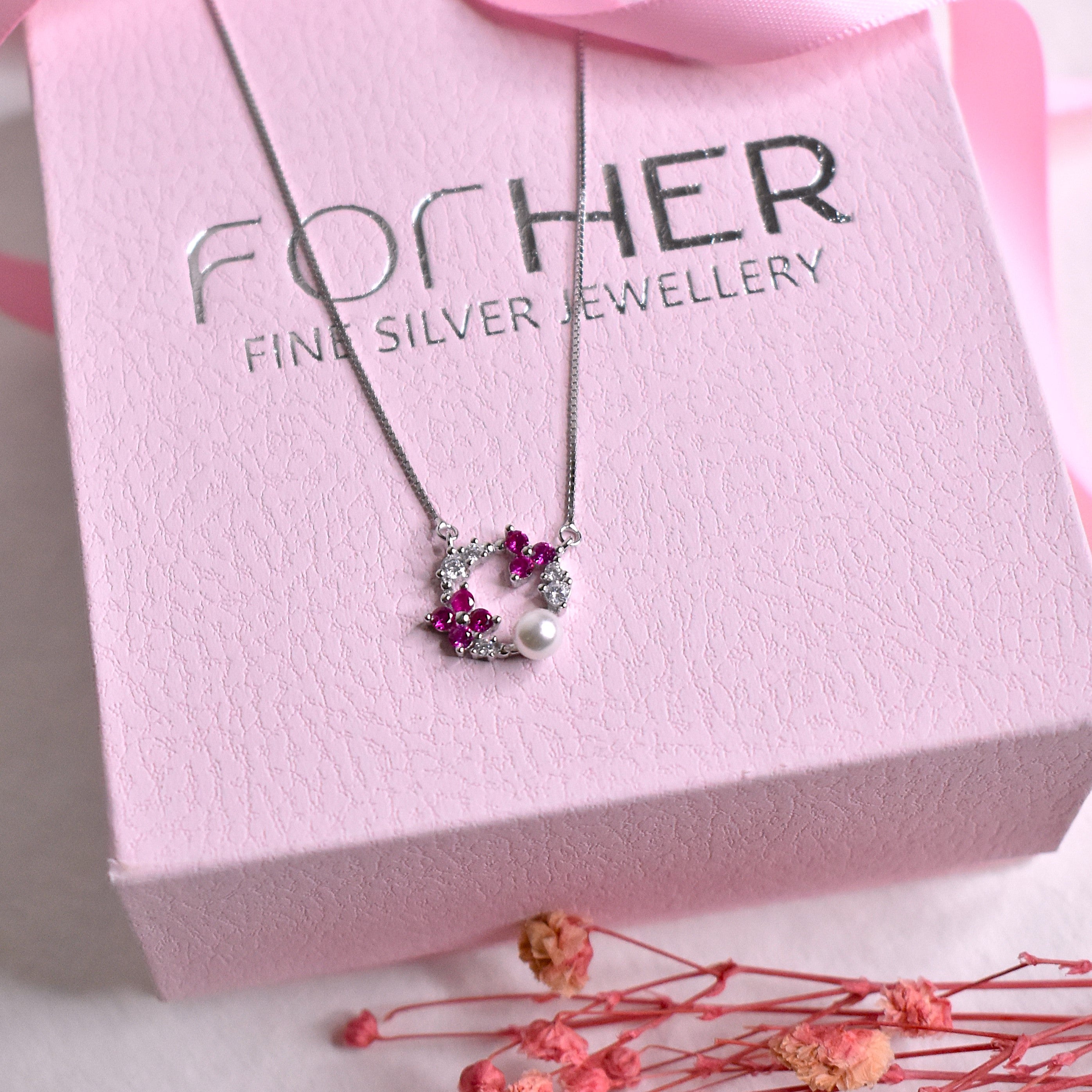 Floral Halo with Pearl Pendant Chain