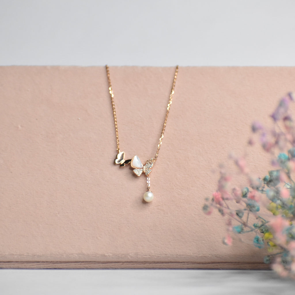Mother of Pearl Butterfly Sterling Silver Pendant Chain