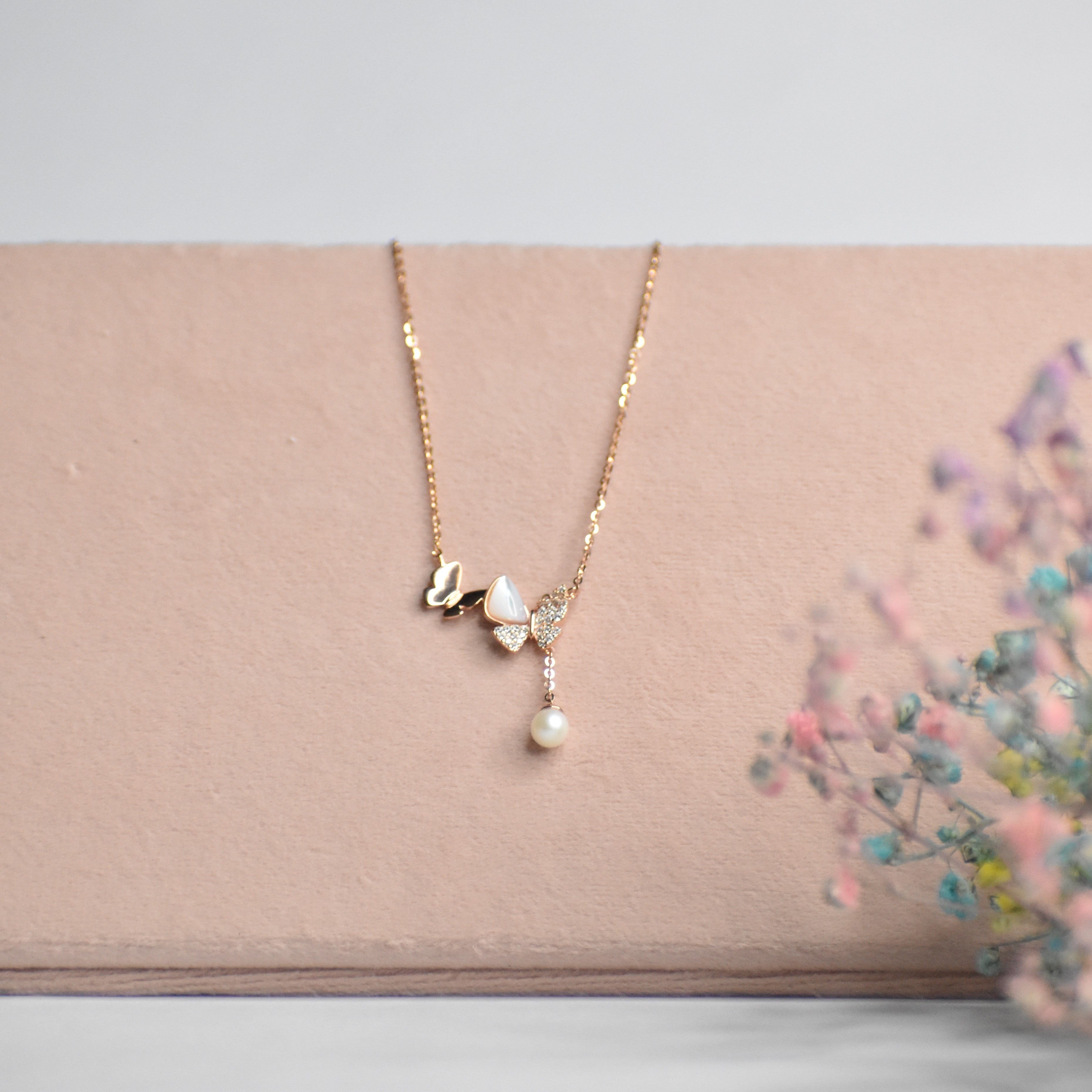 Mother of Pearl Butterfly Sterling Silver Pendant Chain