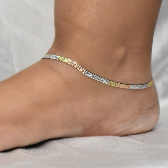 3 Tone Silver Anklet