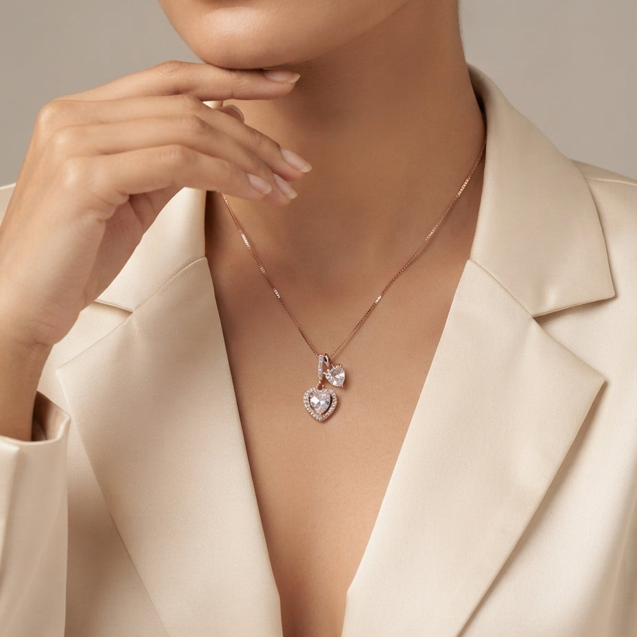 Dual Heart Solitaire Necklace