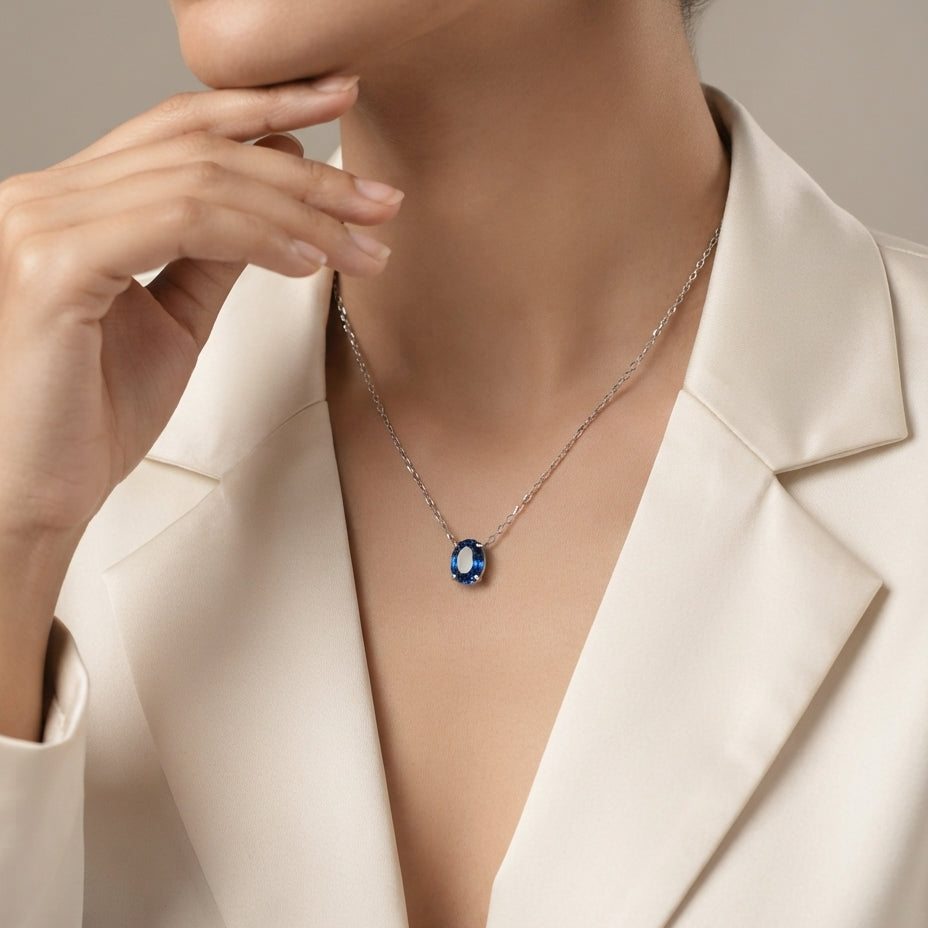 Sapphire Oval Solitaire Necklace