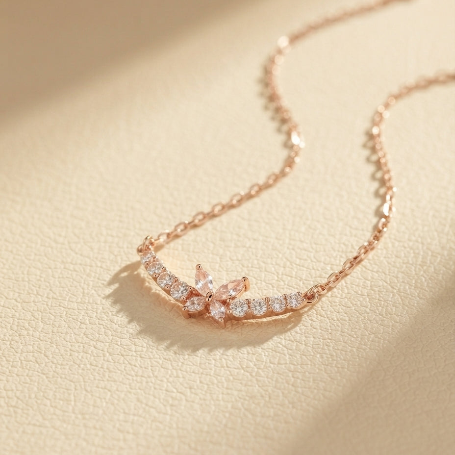 Crystal Butterfly Rosegold Necklace