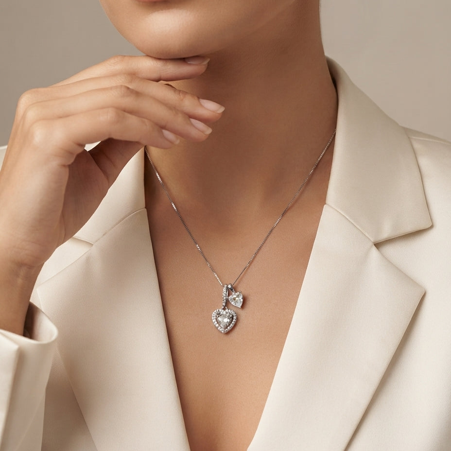 Dual Heart Solitaire Necklace