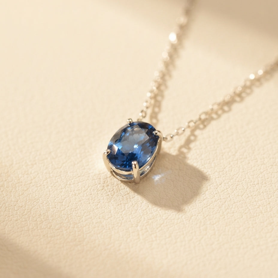 Sapphire Oval Solitaire Necklace