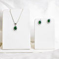 Dense Green Oval Silver Pendant Set