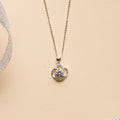 Floral Cluster with Round Solitaire Sterling Silver Pendant Chain