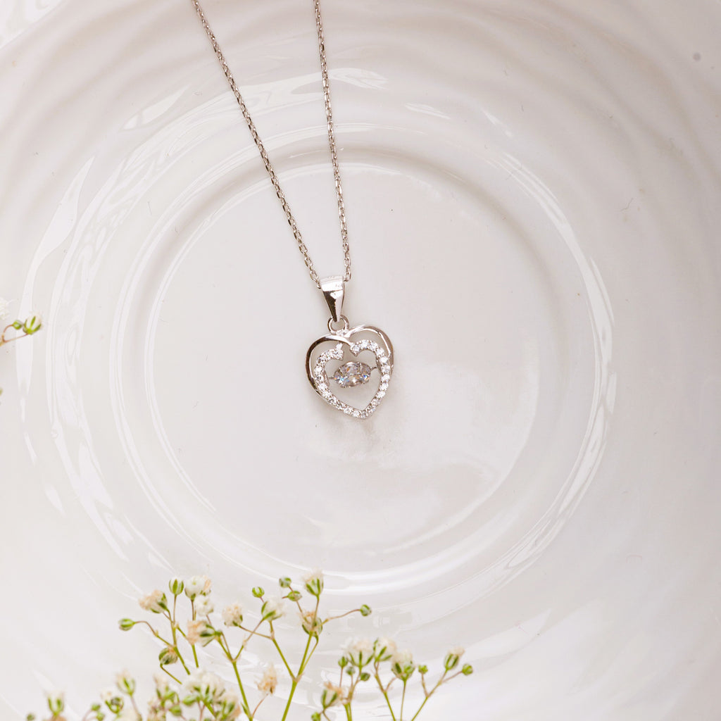 Heart with Dancing Diamond Pendant with Chain