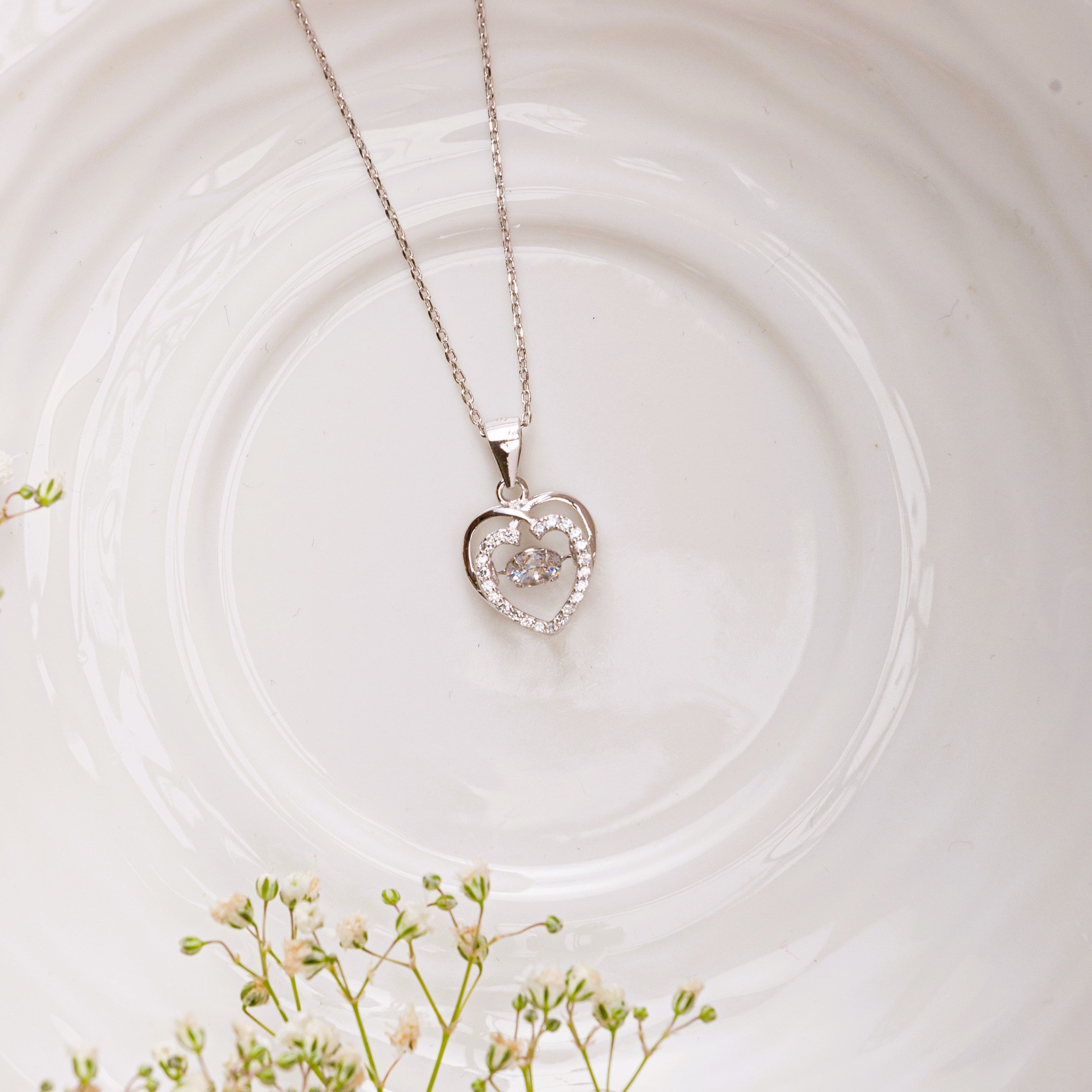 Heart with Dancing Diamond Pendant with Chain