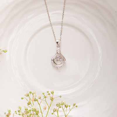 Water drop with Dancing Solitaire Sterling Silver Pendant Chain