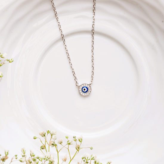 Evil Eye with Diamonds Silver Pendant Chain