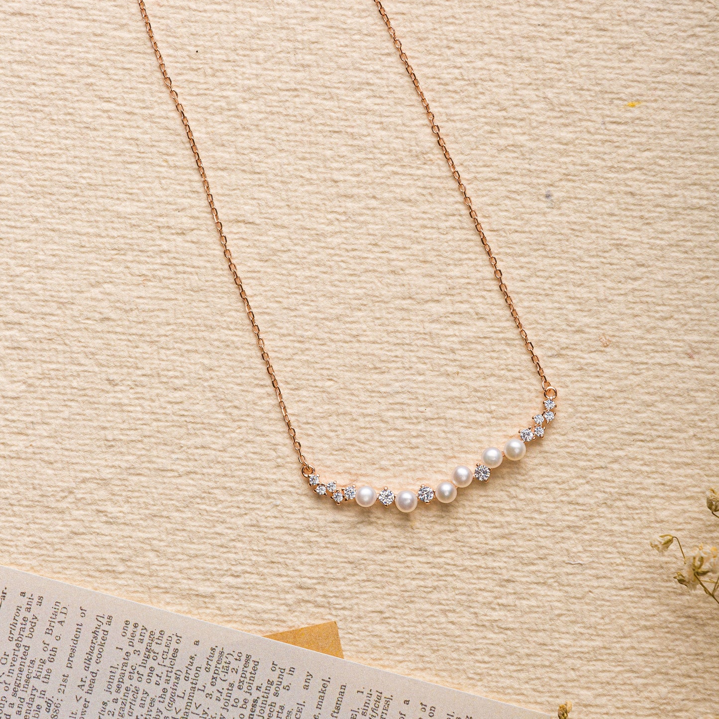 Line of Pearls and Solitaires Rosegold Pendant Chain