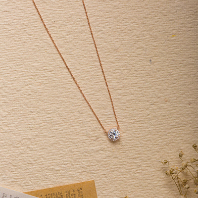 Round Solitaire Rosegold Pendant Chain