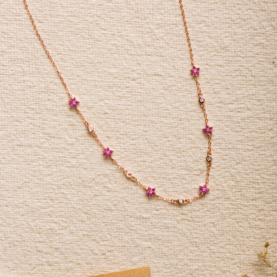 Floral Rosegold Necklace with Pink Flowers