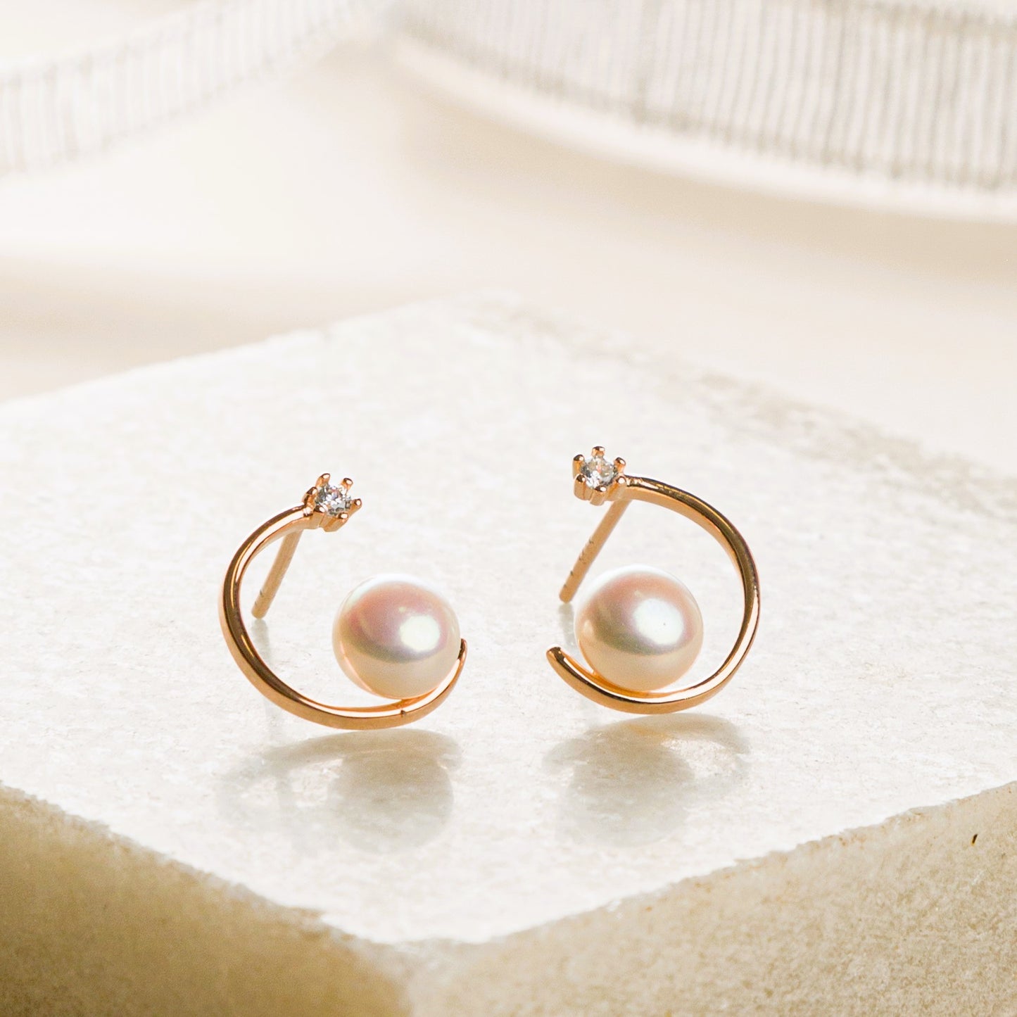 Pearl on Ring Silver Earrings