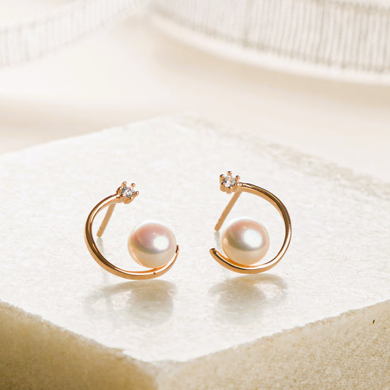 Pearl on Ring Silver Earrings