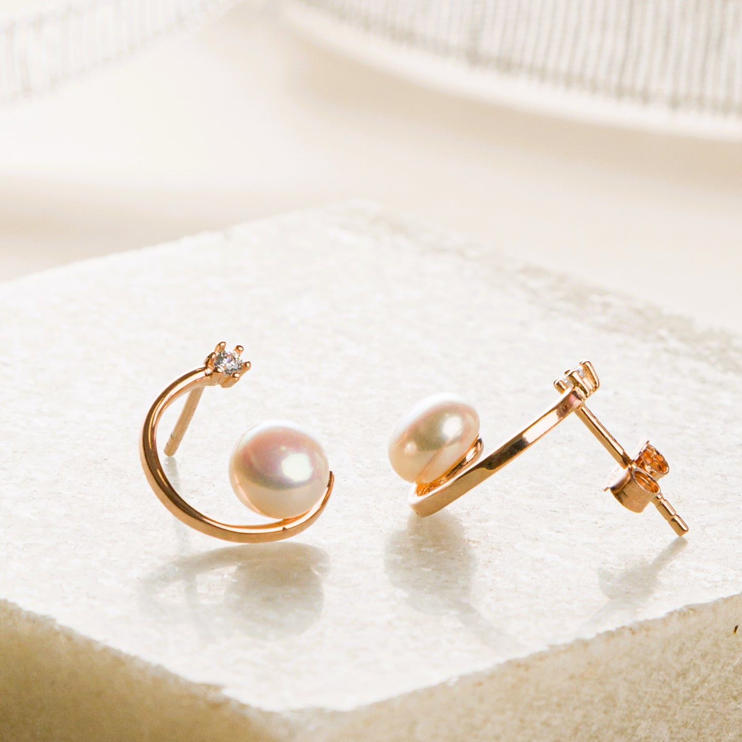 Pearl on Ring Silver Earrings