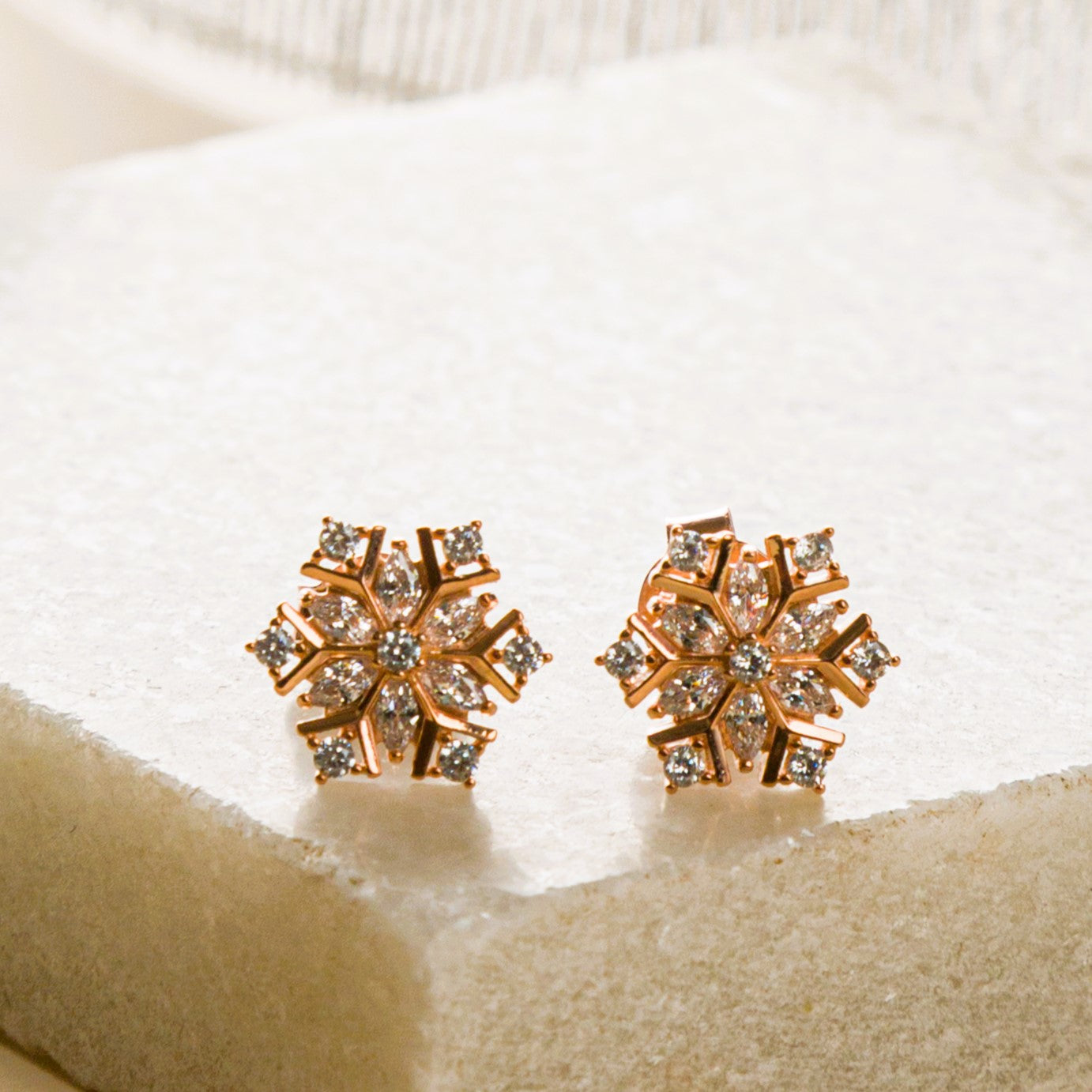 Elegant Snowflake Rosegold Earrings