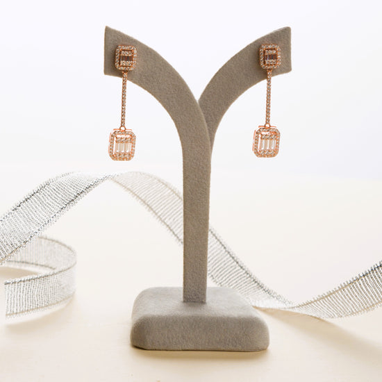 Dual Square Rosegold Hanging Earring