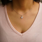 Floral Cluster with Round Solitaire Sterling Silver Pendant Chain
