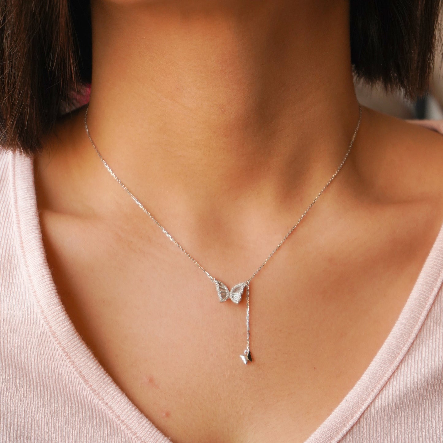 Butterfly Silver Pendant with Chain