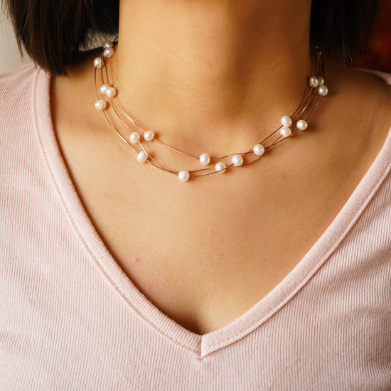 Three Line Pearl Necklace