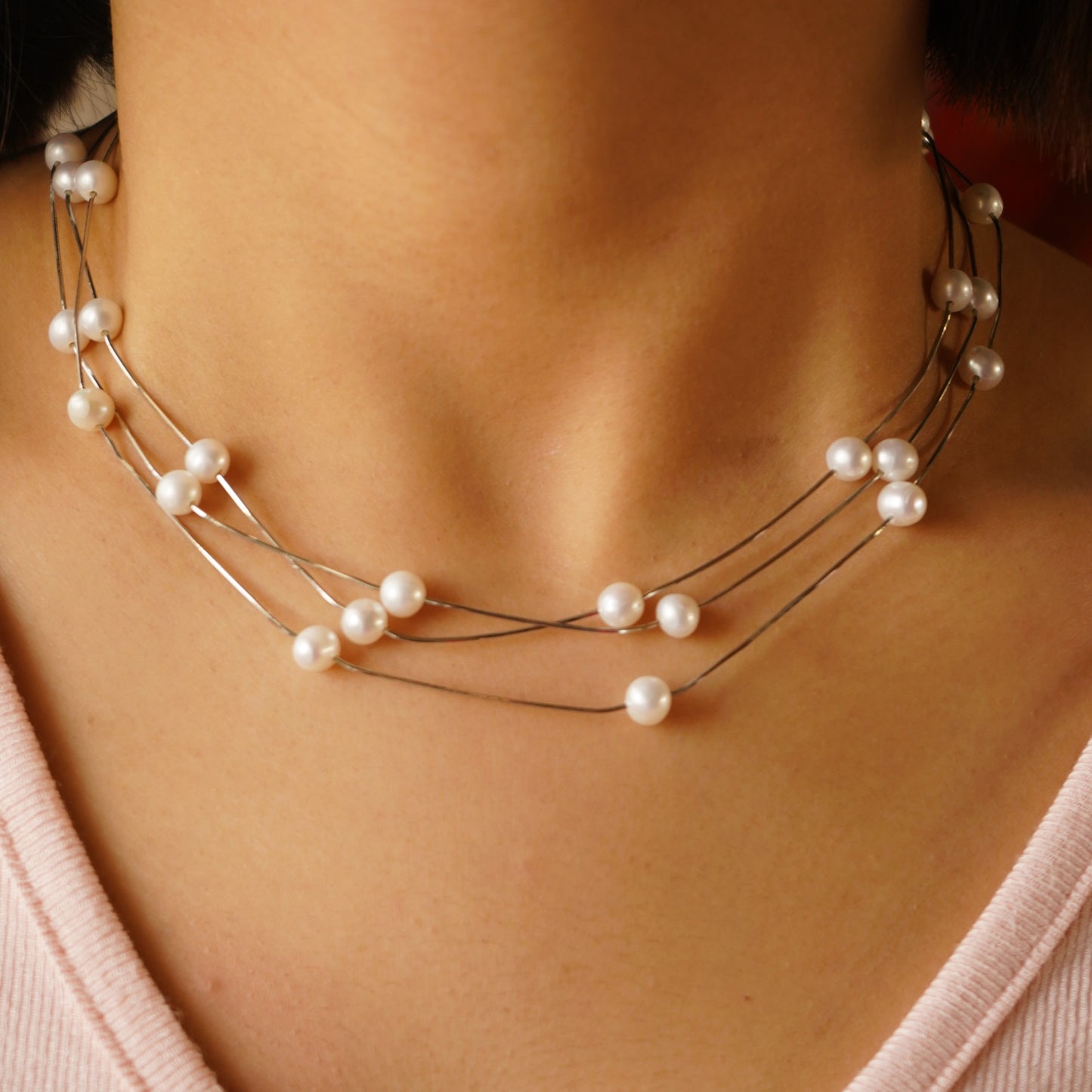 Three Line Pearl Necklace