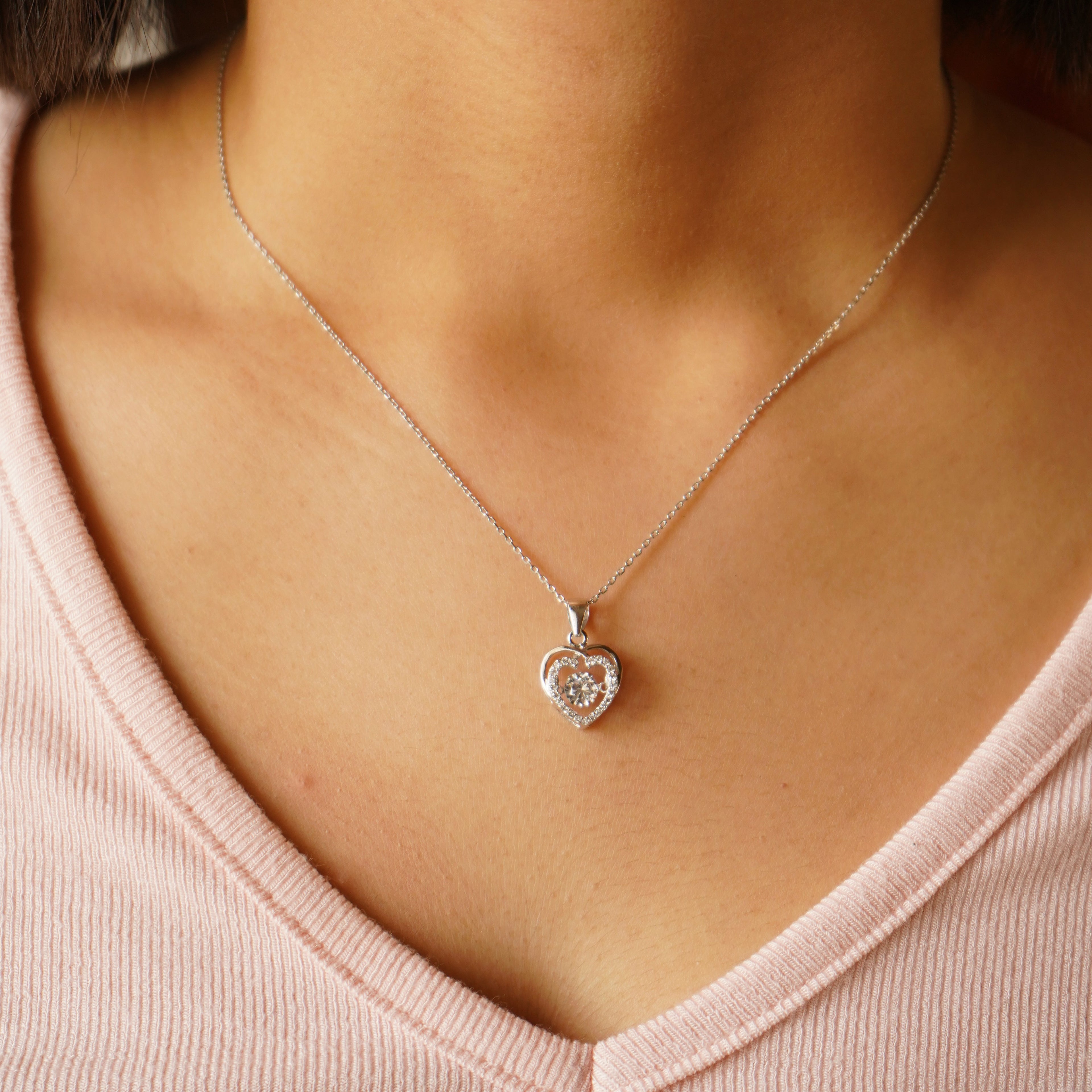 Heart with Dancing Diamond Pendant with Chain