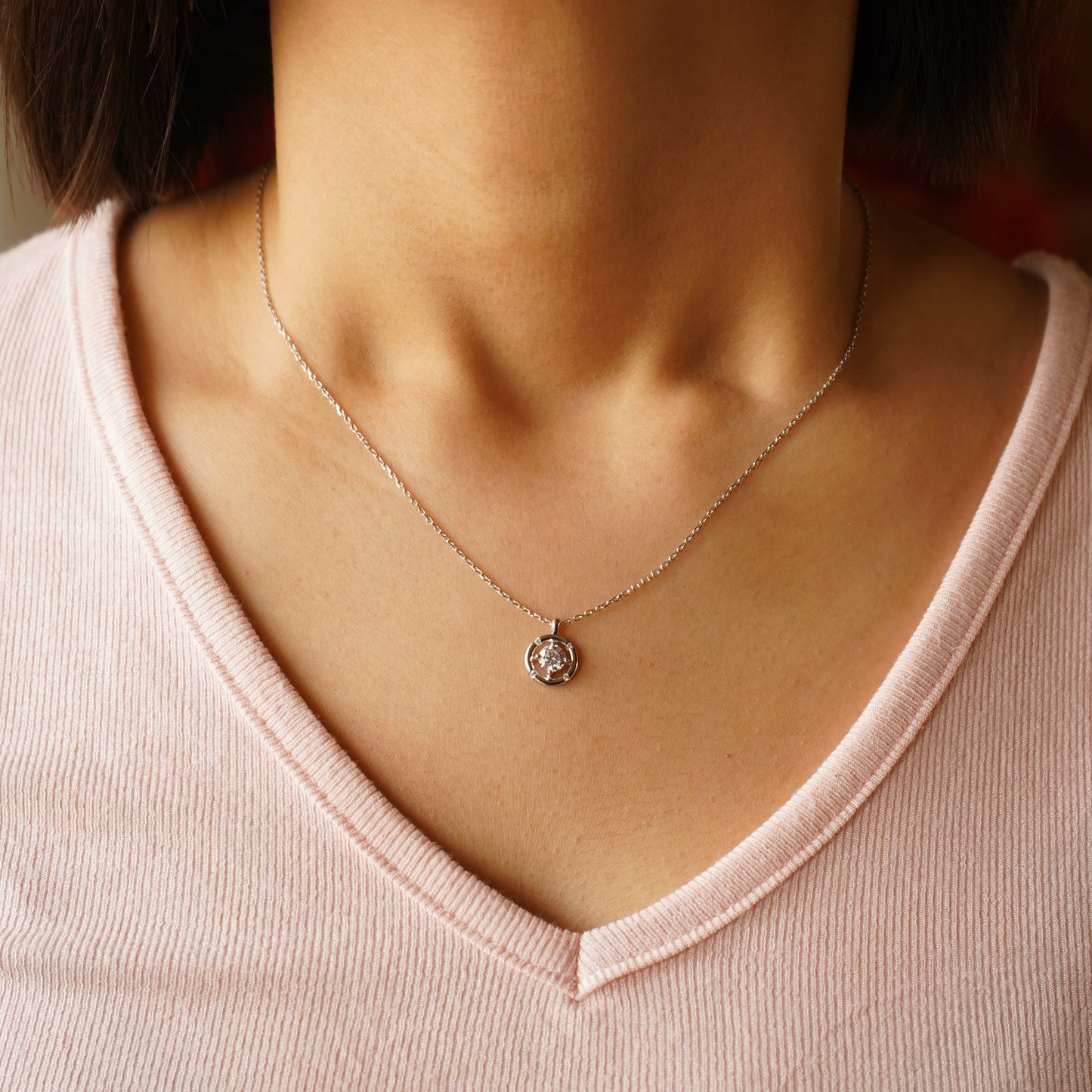 Ring Around the Solitaire Sterling Silver Pendant Chain