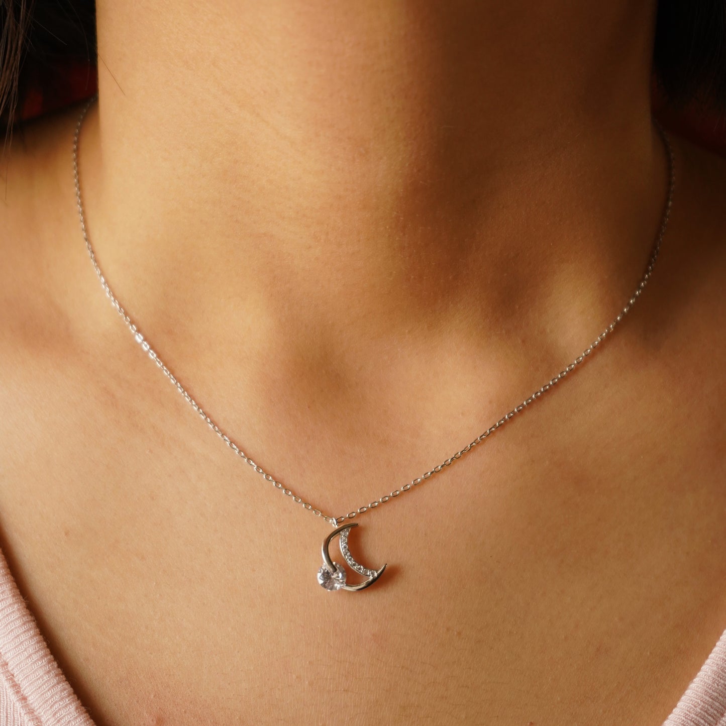 Half Moon Sterling Silver Pendant Chain