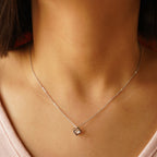 Cube with Baby Solitaire Sterling Silver with Pendant Chain