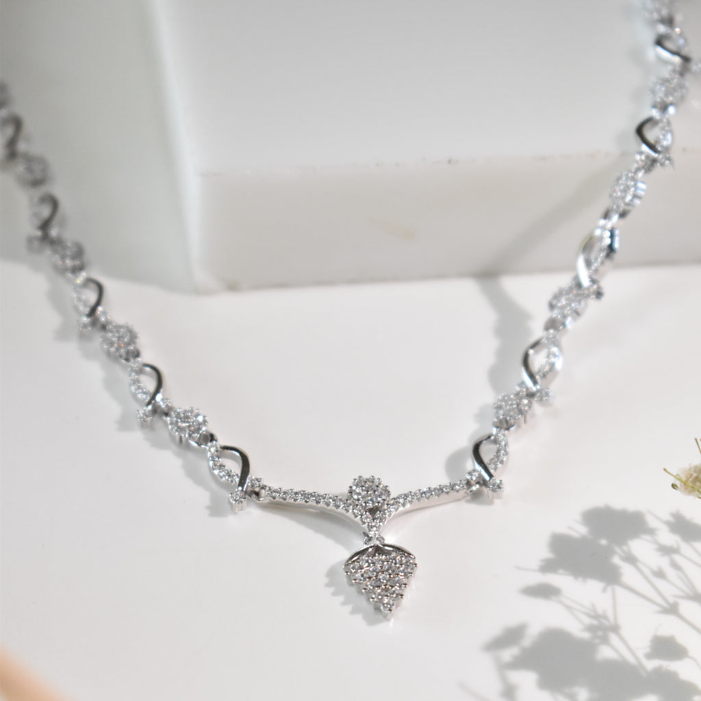 Dainty Silver Necklace with Earrings