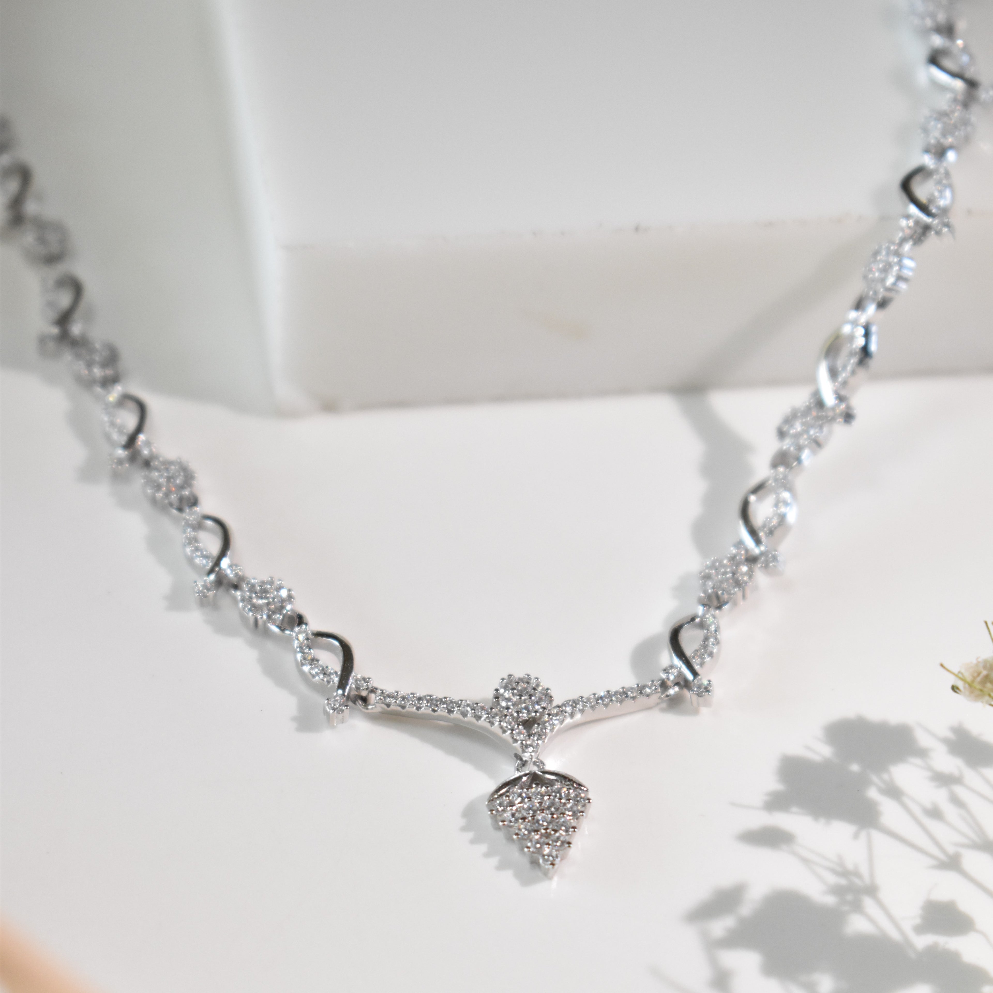 Dainty Silver Necklace with Earrings