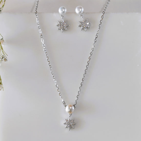 Silver Star with Diamond and Pearl Necklace set