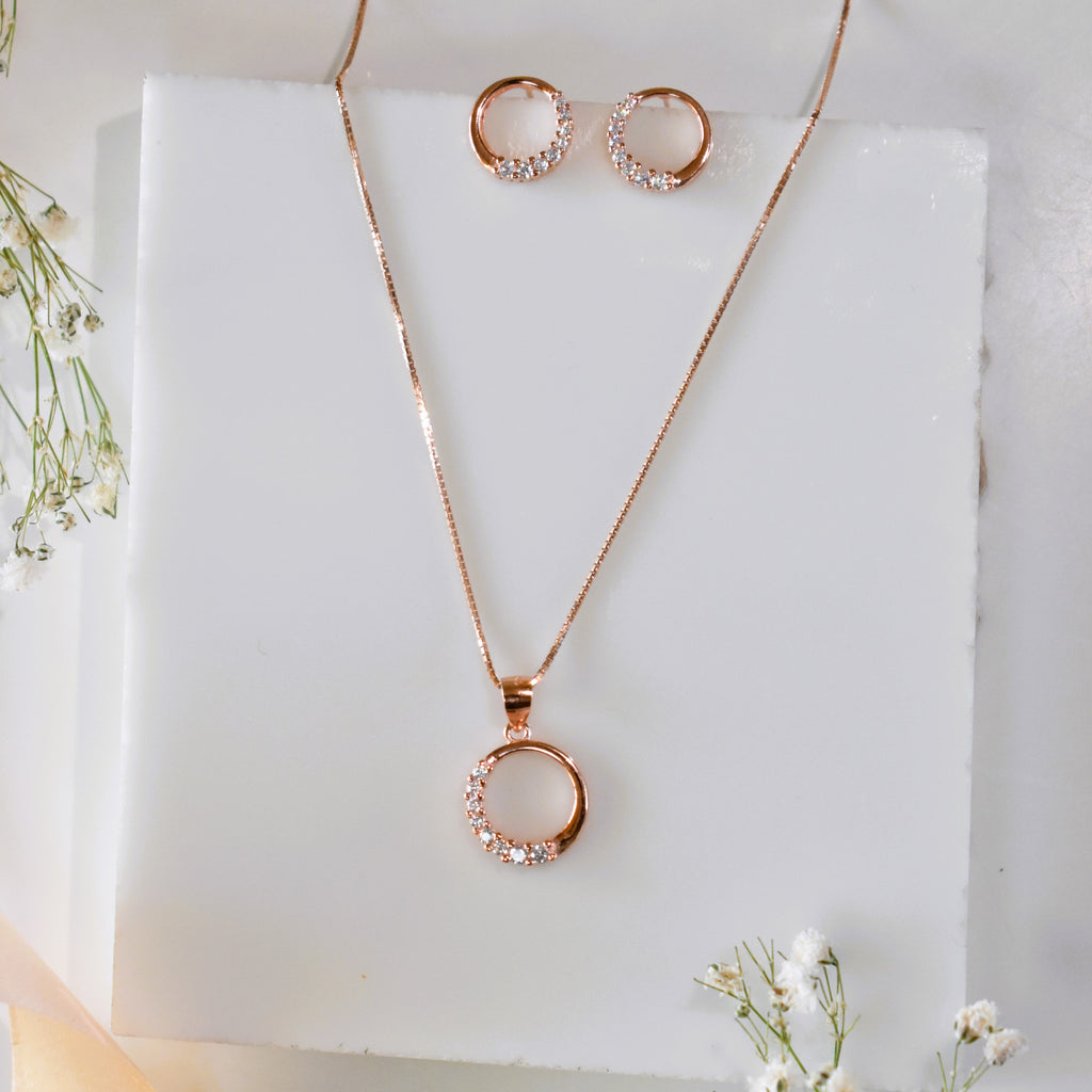 Encircle with Diamond Rosegold Necklace set