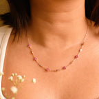 Floral Rosegold Necklace with Pink Flowers