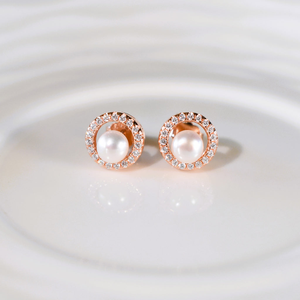 Diamond Encircle Pearl Rosegold Necklace Set