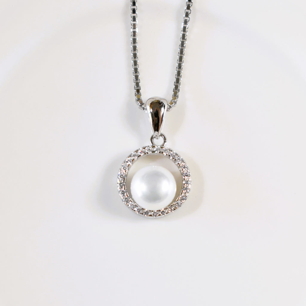 Diamond Encircle Pearl Rosegold Necklace Set