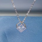 Cube with Baby Solitaire Sterling Silver with Pendant Chain