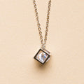 Cube with Baby Solitaire Sterling Silver with Pendant Chain