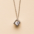Cube with Baby Solitaire Sterling Silver with Pendant Chain