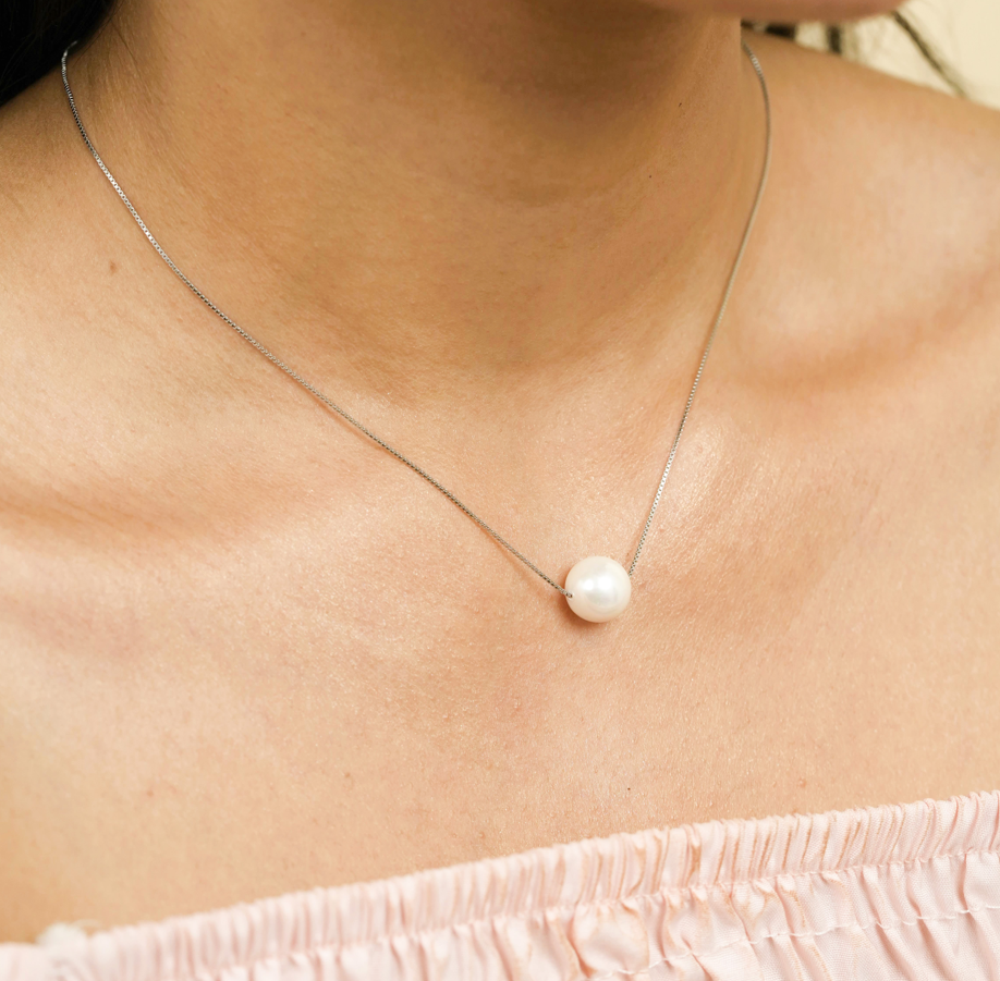 Silver Cultured Freshwater Pearl Pear Loop Pendant in White | Prouds