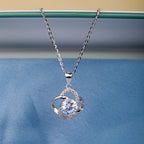 Floral Cluster with Round Solitaire Sterling Silver Pendant Chain