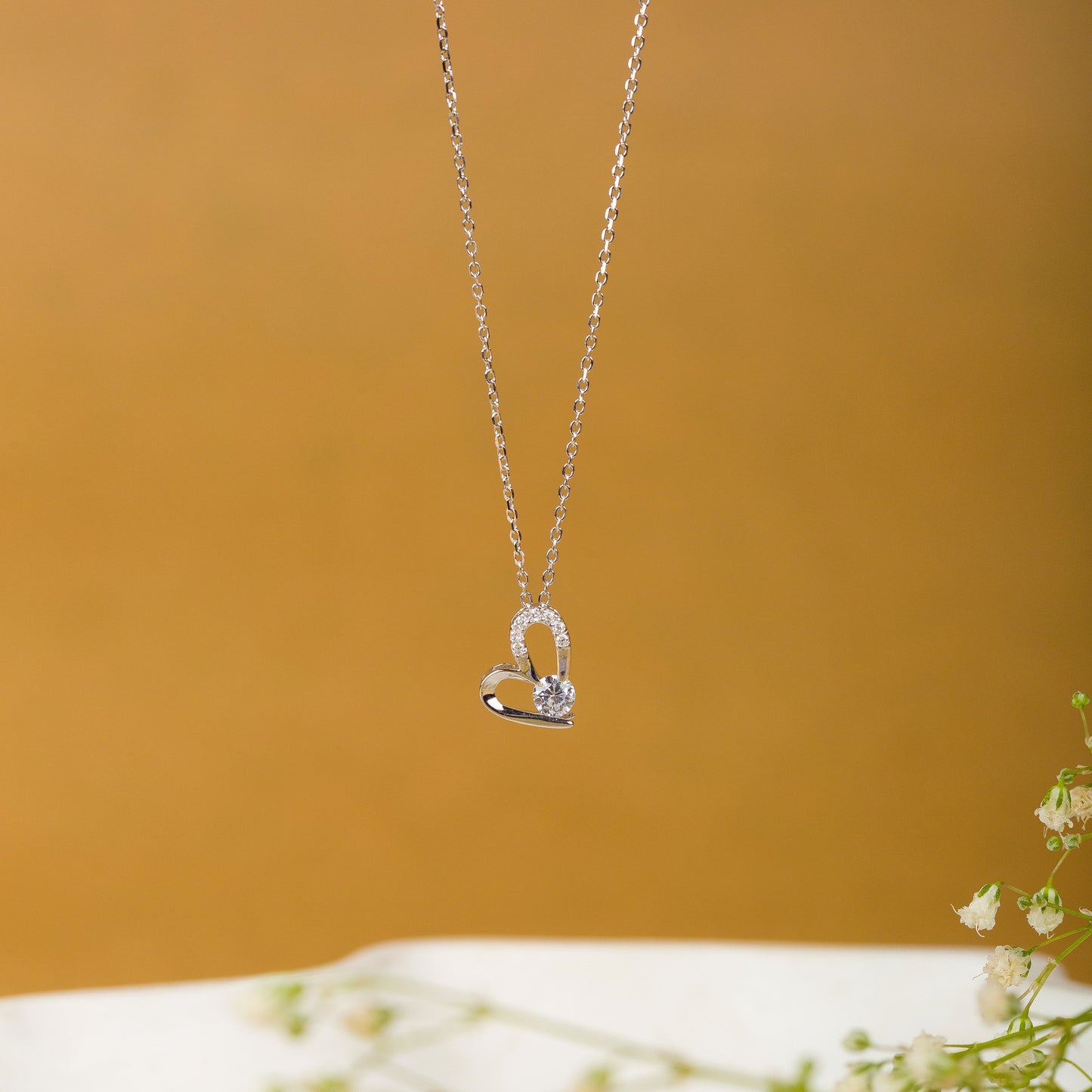 Shiny Heart Sterling Silver Pendant Chain