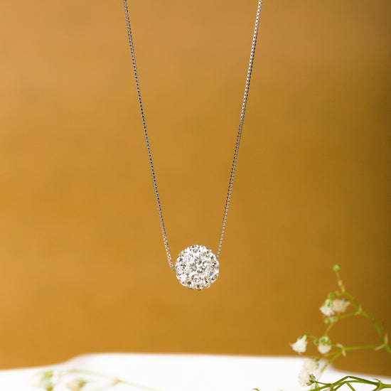 Sphere with All Over Diamond Sterling Silver Pendant with Chain